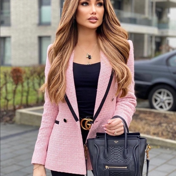 Zara Jackets & Blazers - Zara pink Structured textured blazer with contrasting piping blogger’s fave